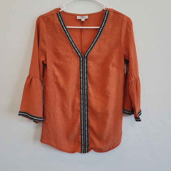 OSO Casuals Tops - OSO Casuals Orange Boho Blouse Top Women's Size Small
